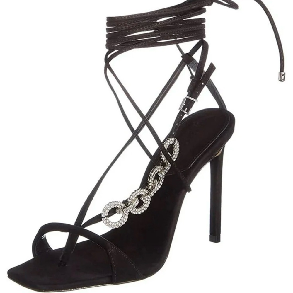SCHUTZ Black Crystal-Link Lace-Up Stiletto Sandals